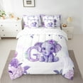 thumbnail image 2 of Erosebridal Monogrammed G Bedding Queen Size,Kawaii Elephant Bed Set,Purple Botanical Flower Bedding Sets Queen Size For Girls,Microfiber Bedroom Decorative Reversible,7pcs, 2 of 7