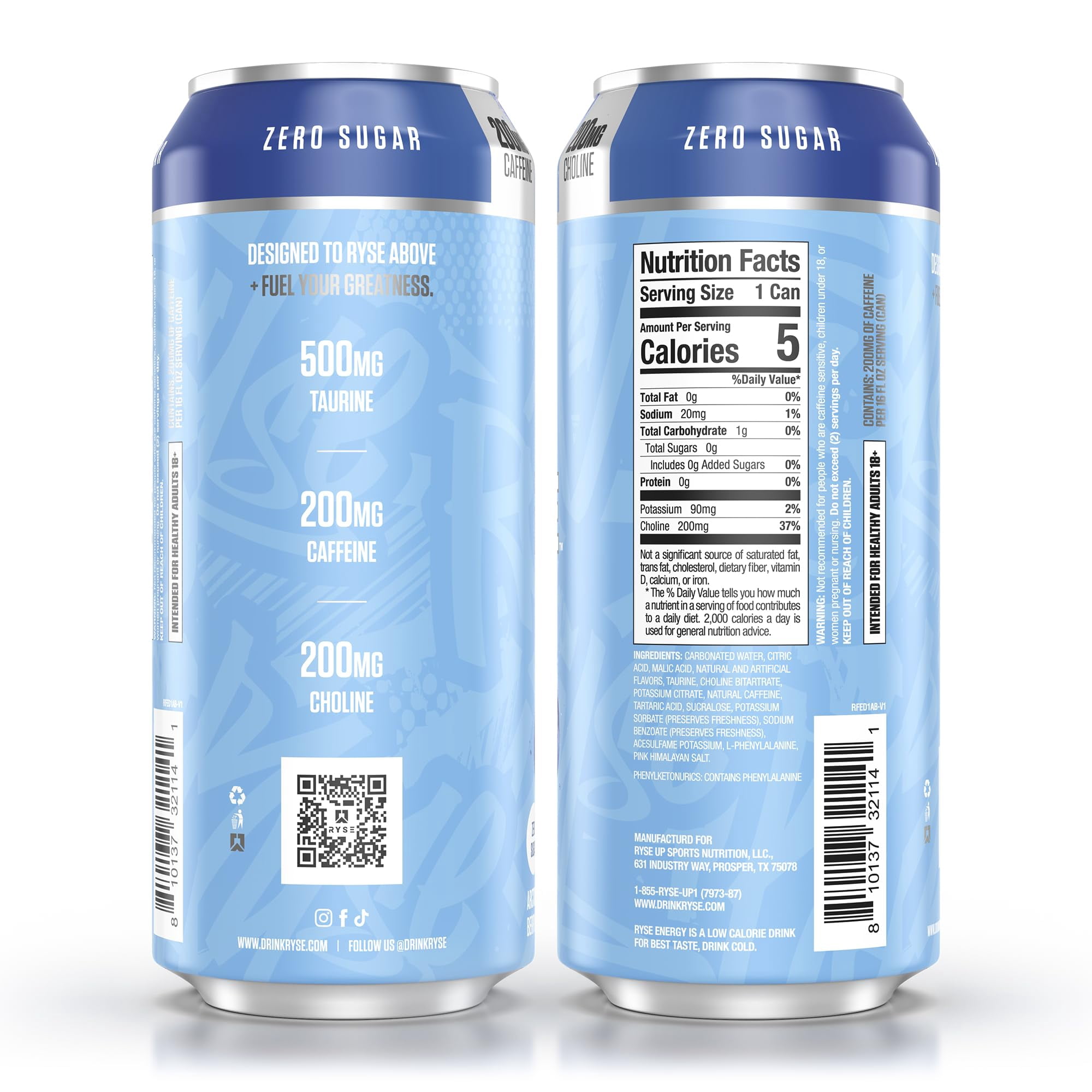 RYSE Fuel Energy Drink - Arctic Berry - Sugar Free - 16 fl oz (12-Pack)