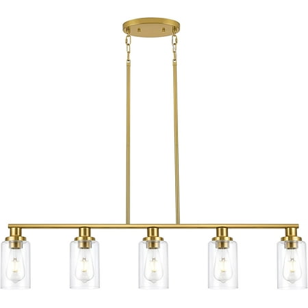 

SWJYH Kitchen Island Lighting 5-Light Dining Room Light Fixture Gold Pendant Lighting for Kitchen Island Dining Table Living Room with Clear Glass Shade