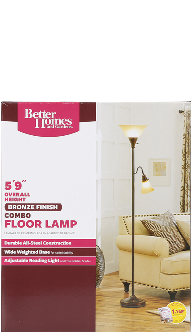 Better Homes & Gardens Metal Torchiere Floor Lamp Combo, Antique Bronze