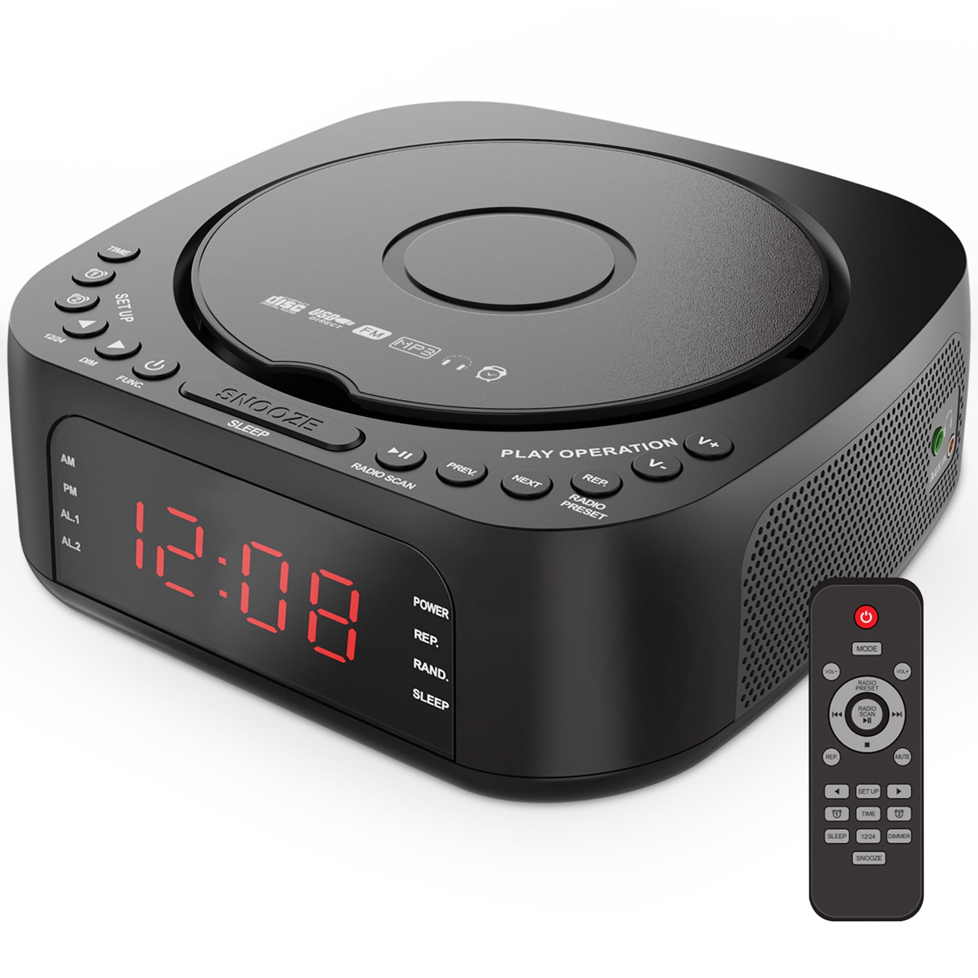 KUEPHOM CD Player Alarm Clock Radio with Remote:CD/MP 3 ,Bluetooth,FM player with Speakers,USB Charger and KUEPHOM CD Player Alarm Clock Radio with Remote:CD/MP 3 ,Bluetooth,FM player with Speakers,USB image
