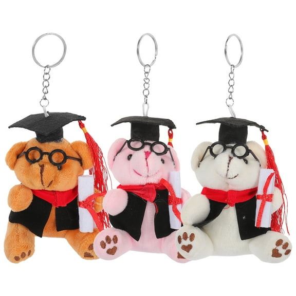 3Pcs Graduation Bear Keychain Bag Pendant Keychain Graduation Cap Plush Bear Keyring Decoration