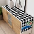 thumbnail image 4 of Christmas Blue Truck Table Runner 48 Inches Long Farmhouse Dress Scarves, Xmas Tree Bow Rustic White Black Checkered Dining Tablerunner for Coffee Table/Kitchen Island/Party Décor, 13" x 48", 4 of 8