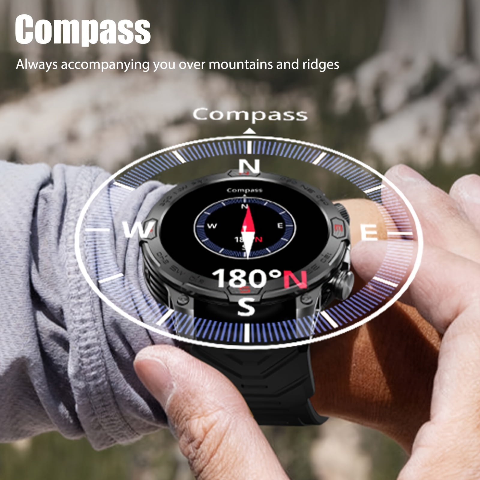 VOPOCO KC86 Smart Watches for Men, 1.43'' AMOLED Touch Screen Rugged Smartwatch with LED Flashlight Compass Altitude, 1ATM Waterproof Outdoor Sport Watch for Android iOS, 1pc, Orange