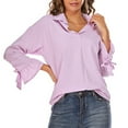 thumbnail image 5 of Women's Basic Button Down Shirts Collared Long Sleeve Plus Size Simple Stretch Formal Solid Casual Work Blouse Tee, 5 of 9