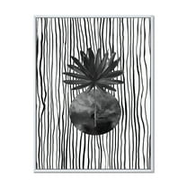 Designart 'Black and White Striped Under Tropical Leaf I' Modern Framed Canvas Wall Art Print
