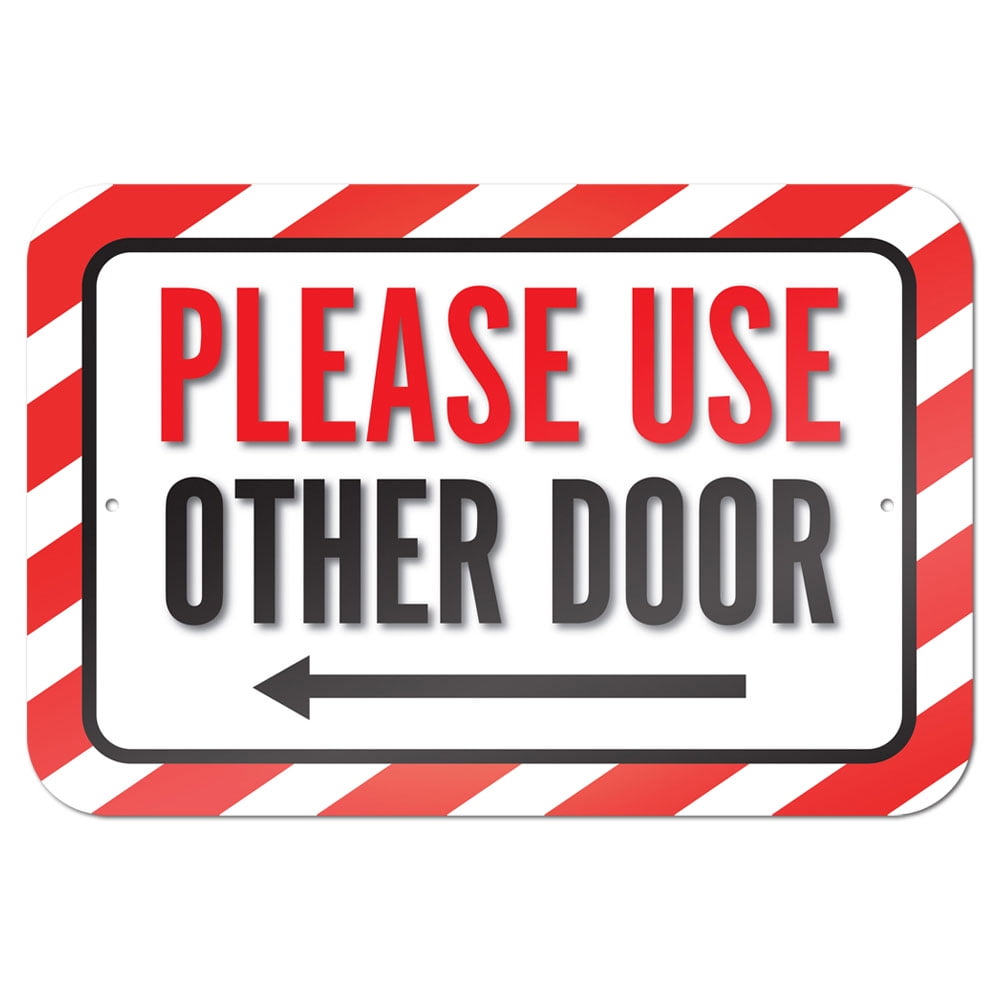 Please Use Other Door Left Arrow 9" x 6" Metal Sign