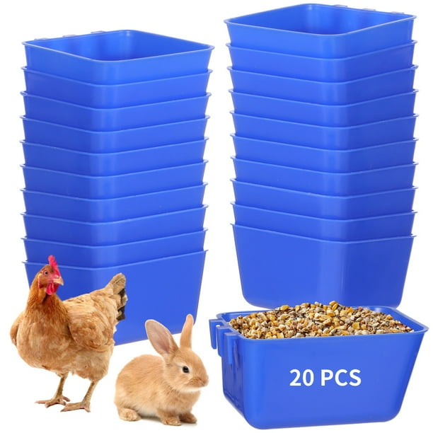 20 vasos de jaula, comederos colgantes para pájaros de pollo de 16 oz, bebederos de plástico para palomas, cuencos de agua para pollo, cuencos de semillas de conejo, contenedores de semillas para masc
