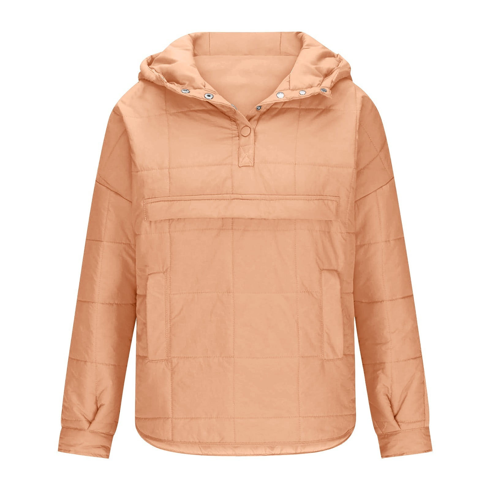 Rigardu Hoodies for Women Pullover Women's Quilted Pullover Puffer Jacket Oversized Long Sleeve Hooded Coats Winter Warm Lightweight Outwear with Pocket Womens Hoodies Coffee S