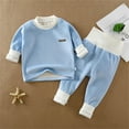 thumbnail image 2 of NIEWTR Toddler Boys Little Girls Fall Outfits Children Long Sleeve Contrast Color Sweatshirt and Elastic Waistband Pants Casual Pajamas & Dailywear Set Homewear Outfit（Light Blue，12-18 Months）, 2 of 3