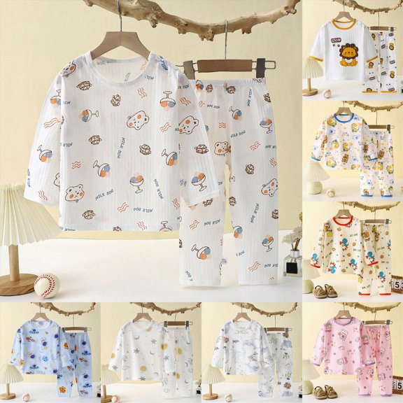 Toddler Boys and Girls Pajamas Cozy 2 Pieces Outfits Set Crew Neck Tops Pants for Fall Winter 6 12 24 Months 1T 2T 3T 4T 5T 6T Children Sky Blue,1-2 Months