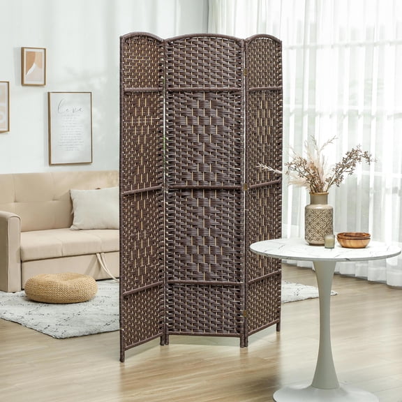 Kadyn Room Divider with Screen 3 Panel 6' Tall Privacy Screen Freestanding Wood Partition, Screen Wall Divider for Home Office, Bedroom, Brown