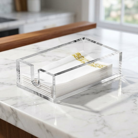 Clear Acrylic Paper Towel Holder, 8.5x4.9x2.4 Inch Guest Towel & Napkin Storage Tray for Bathroom, Kitchen, Party & Wedding Events