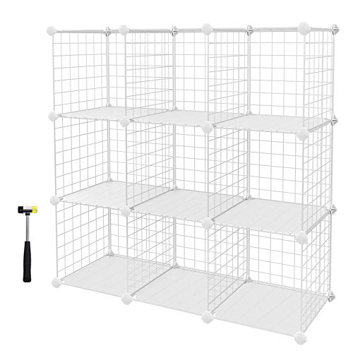 Multi-Use DIY Metal Wire Mesh Storage Cubes for Books Clothes Toys AgoHike-5U Cube Storage Rack 9 Wire Storage Shelves Tools Black, 9 Cube