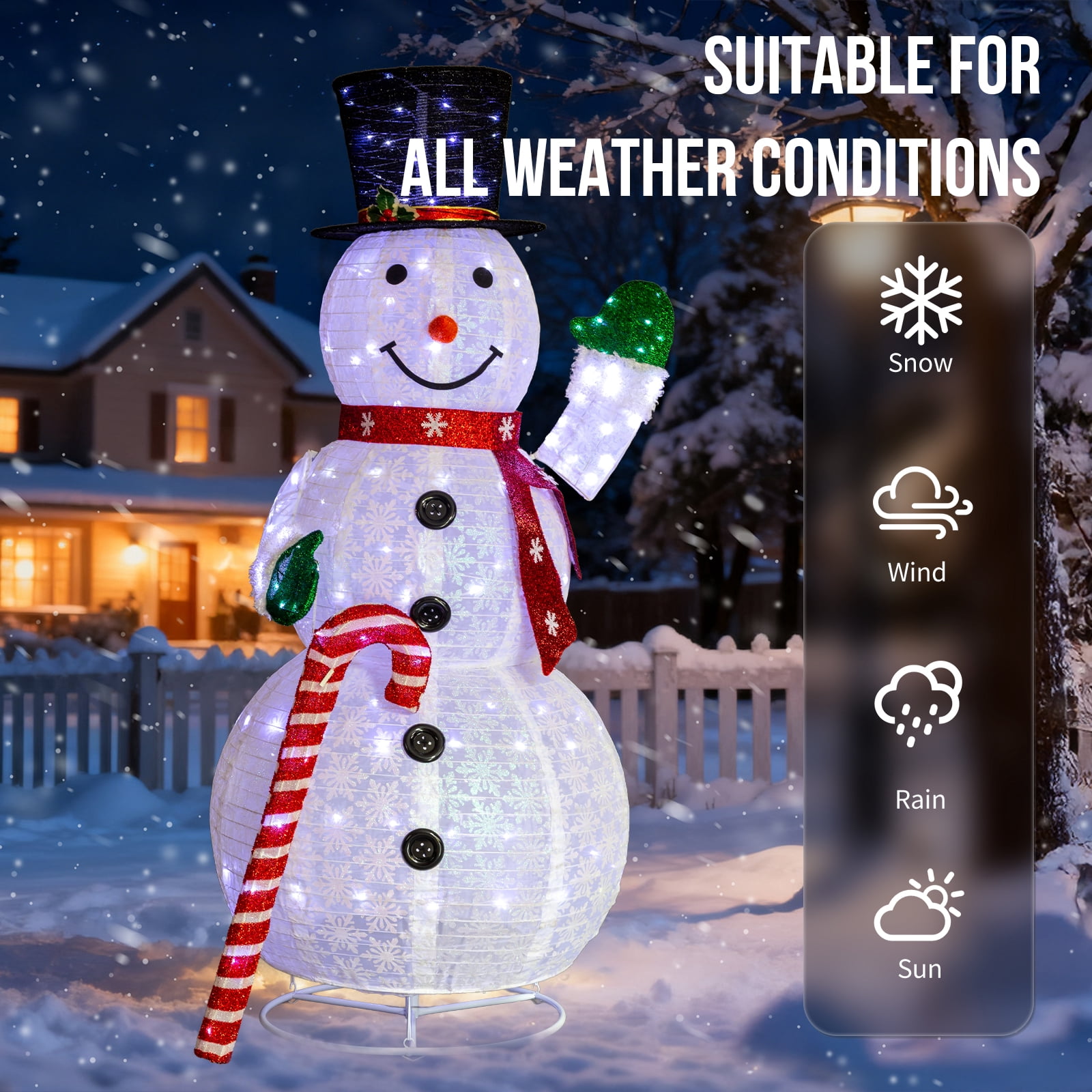 Astoutdoor Lighted Snowman Holding Candy Cane, 5.7 ft Pre-Lit Christmas Yard Decoration with 210 White LEDs, White