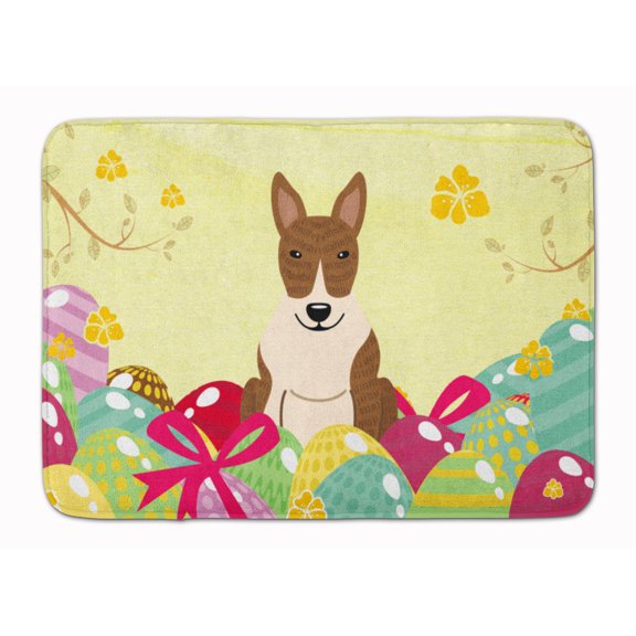 Carolines Treasures BB6137RUG Easter Eggs Bull Terrier Brindle Machine Washable Memory Foam Mat 19 X 27" multicolor