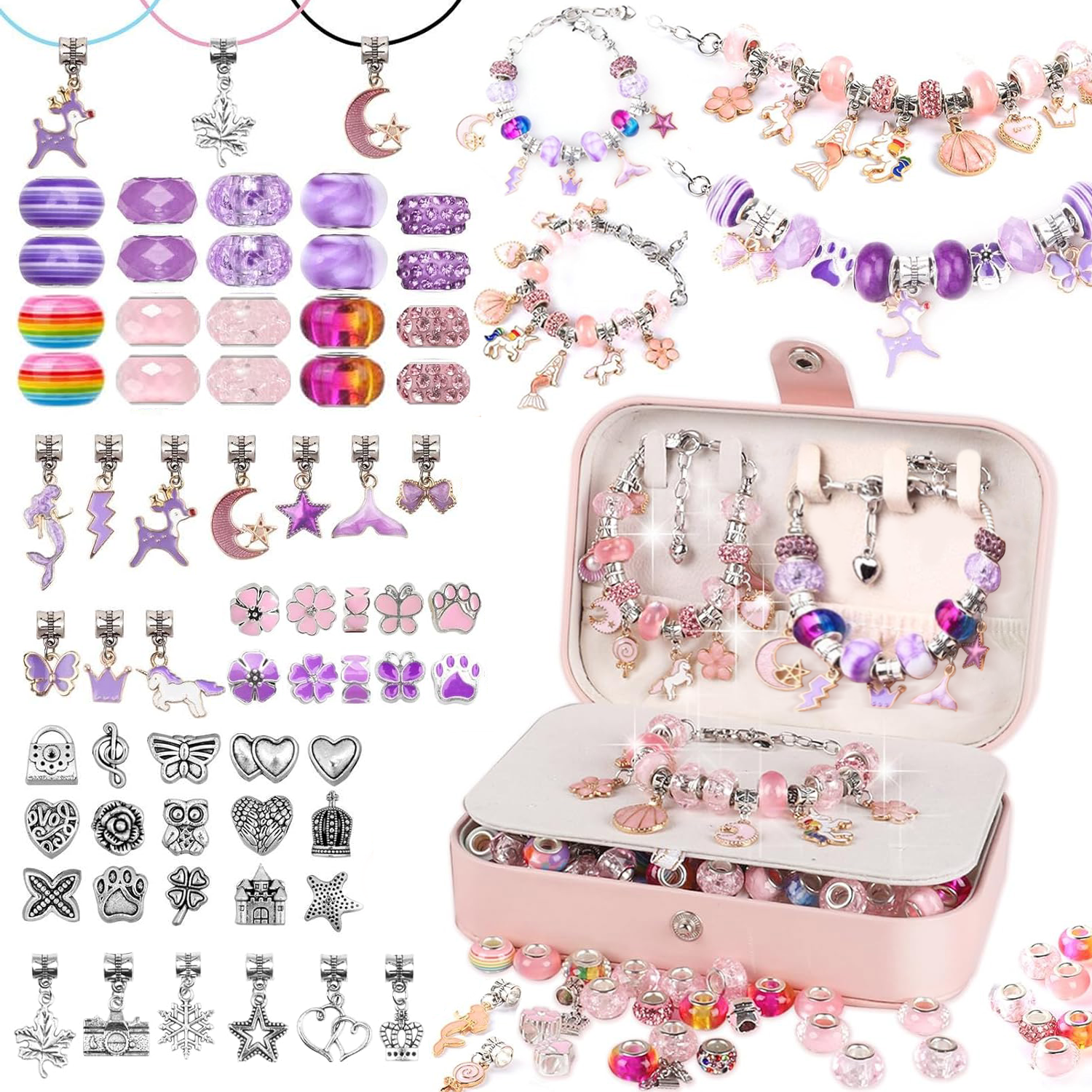 Charm Bracelet Making Kit -134 Pcs DIY Jewelry Making Kit, Bracelet Making Kit DIY Art & Craft Kit for Girls 8-12 Birthday Gifts Christmas,New Year Gifts