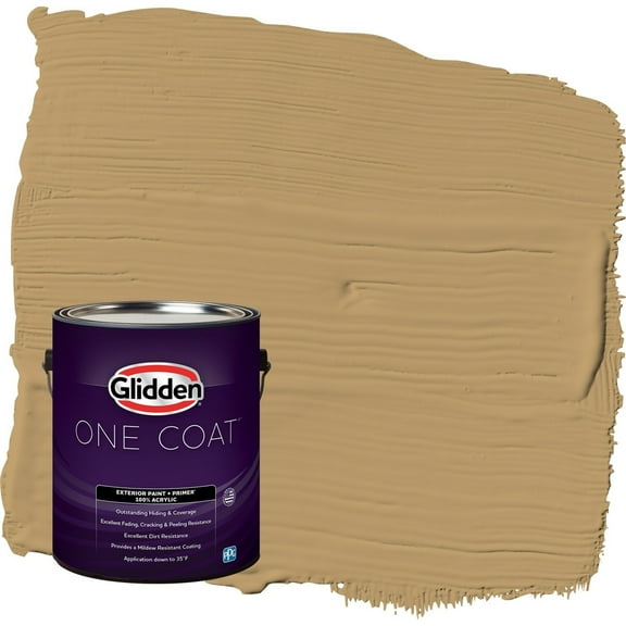 Glidden One Coat Golden Granola / Beige Satin Exterior Paint with Primer, 1 Gallon