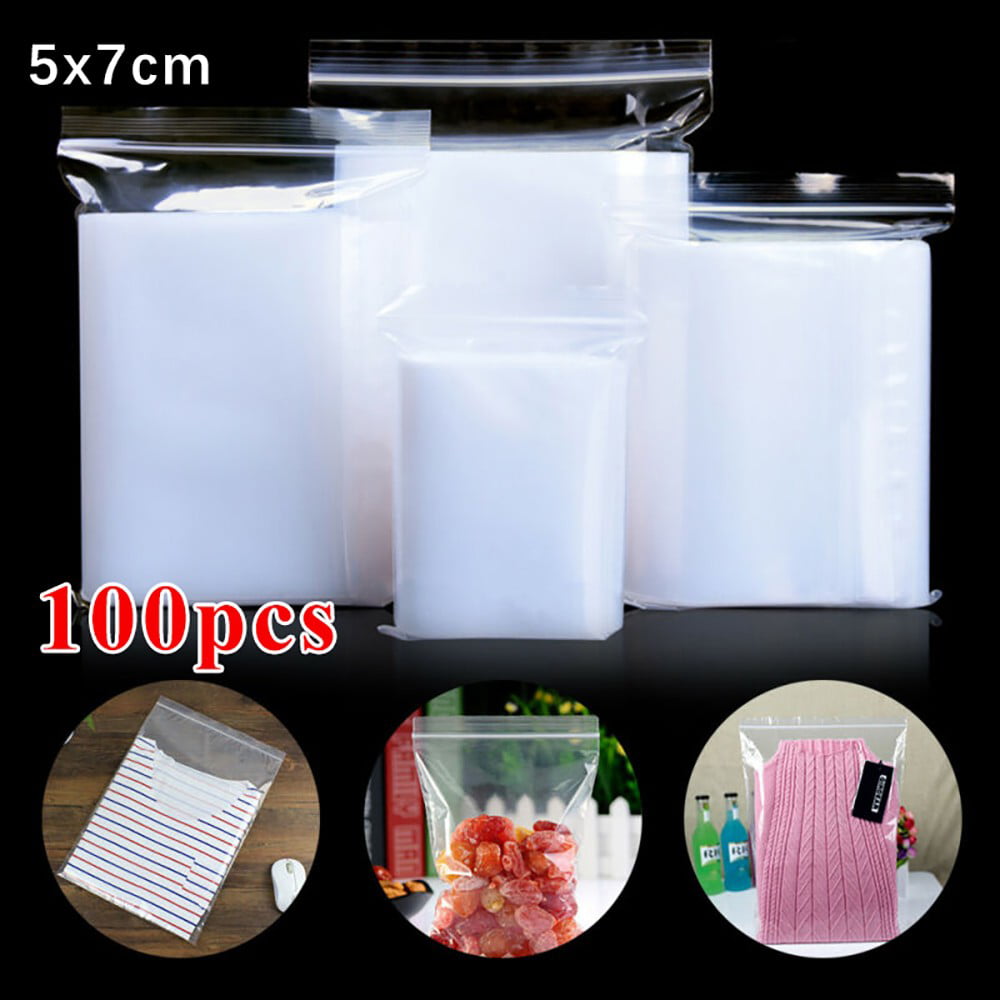 free shipping 100Pcs Resealable Clear Plastic Seal Press Bags Polythene ...