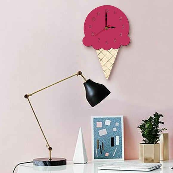 EGNMCR Alarm Clocks for Bedrooms, Clocks for Living Room Ice Cream Wall Clock Silent Wooden Clock for Home Living Room Wall Clock