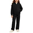 thumbnail image 3 of UACY Girls Tracksuit Set, Solid Full Zip Hoodie & Wide Leg Sweatpants 2 Piece Sweatsuit, Teen Girls Casual Plain Hooded Sportswear Outfit (Black, 5-6 Years), 3 of 7
