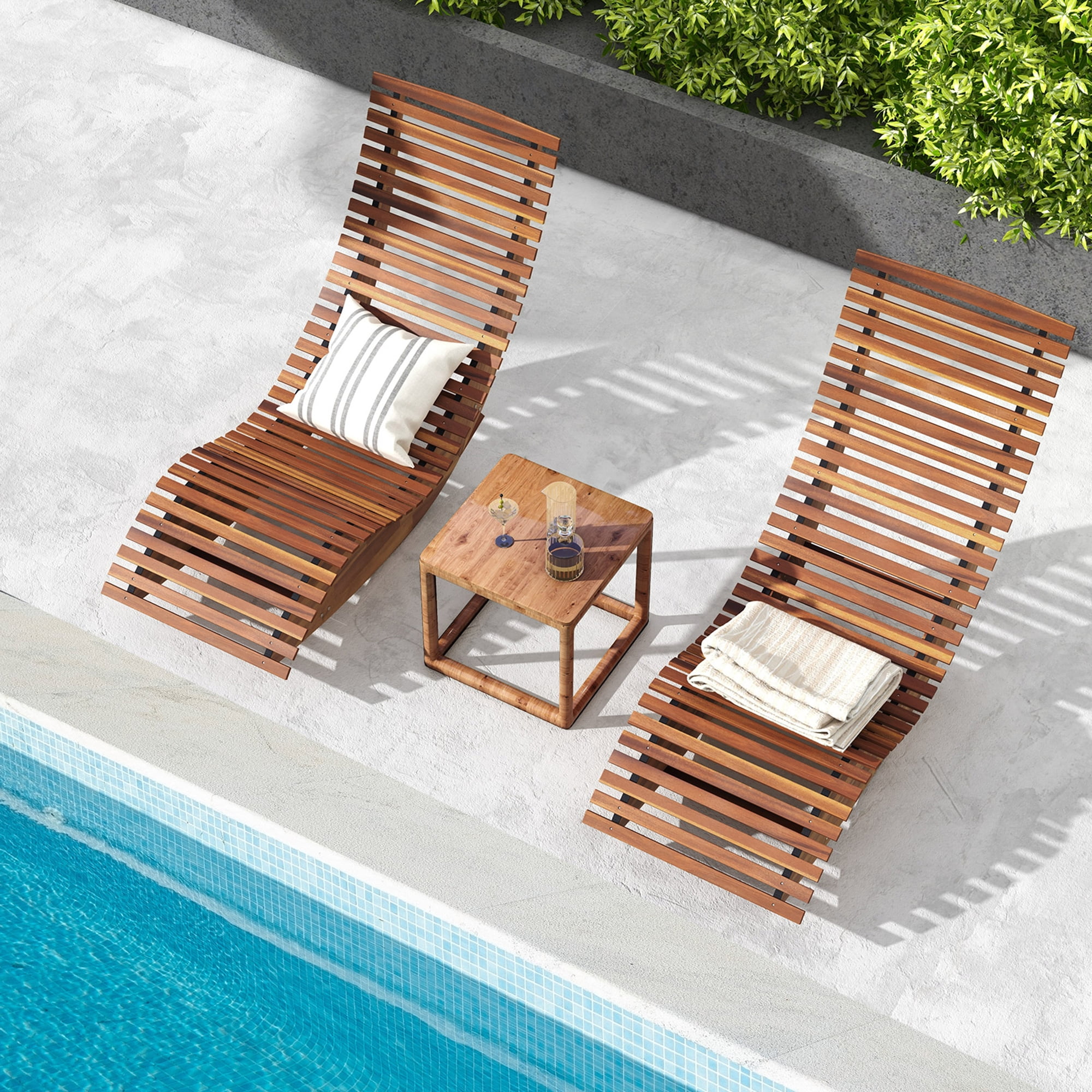Gymax Acacia Wood Patio Chaise Lounge Chair Outdoor Rocking Chair w Slatted Design