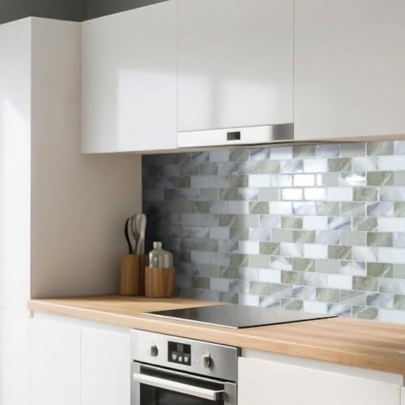 Peel and Stick Beige & White Wall Tiles – 12"x12" Thickened Design Backsplash, Self-Adhesive Tile for Kitchen & Bathroom Decor