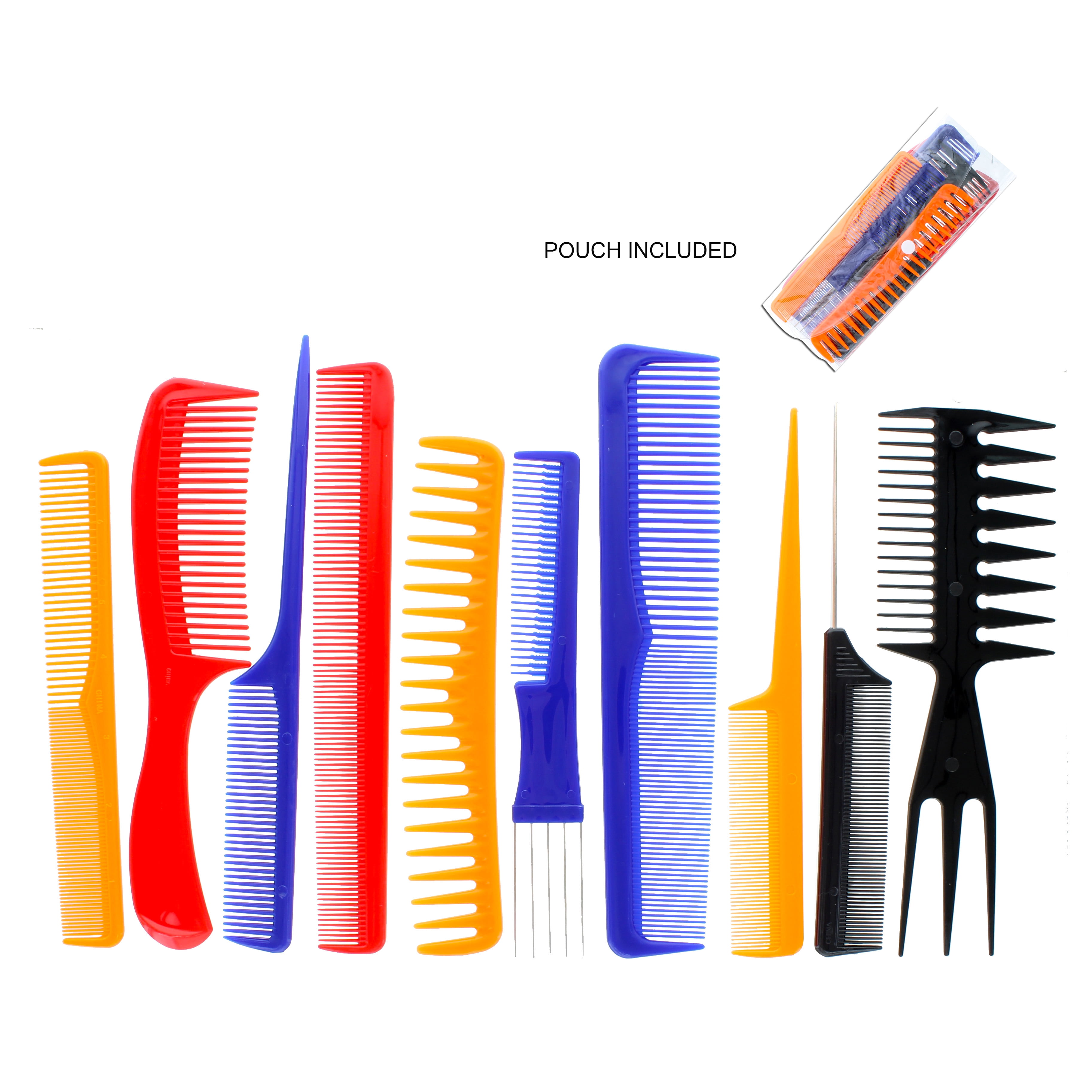 10 Piece Pro Salon Wet Hair Styling Colors Comb Set