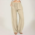 thumbnail image 2 of TOWED22 Linen Dress Pants Women's Wide Leg Flowy Pants with Pockets(Khaki,3XL), 2 of 5
