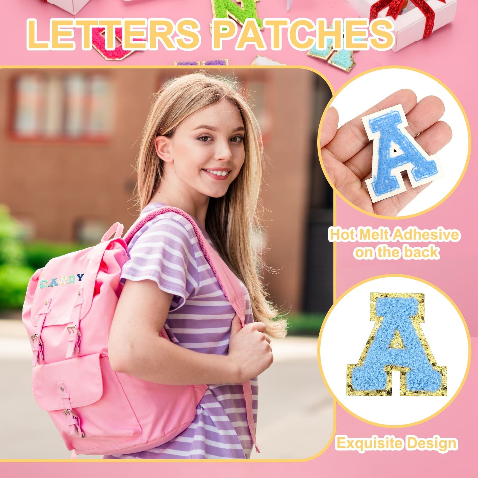 Uxcell Letters Patches, 104 Pcs Initial Letter A-Z Iron on Patch Embroidered Fabric Alphabet Stickers for Clothes Hats Makeup Bags DIY, Light Blue