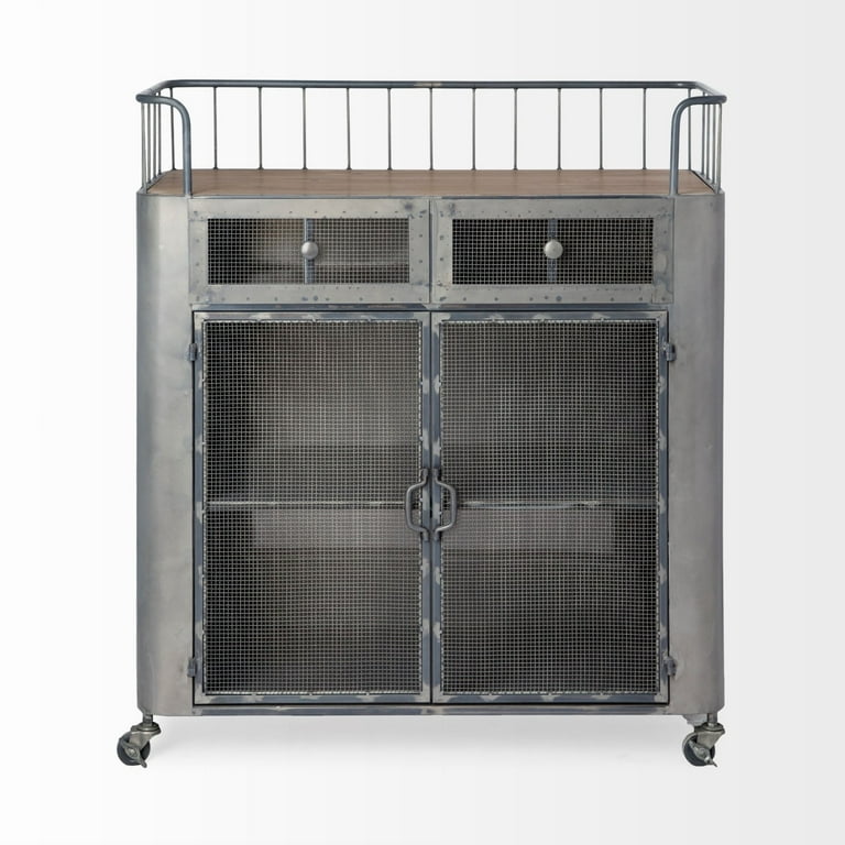 Rustic Metal Industrial Style Rolling Bar Cart Rustic Metal Industrial Style Rolling Bar Cart