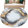 thumbnail image 2 of 7ft Washable Round Rug, Abstract Impressionist Non-Slip Circle Area Rug for Living Room Dining Room, Gary Gold Marble Texture Indoor Floor Mat for Home Decor, 2 of 9