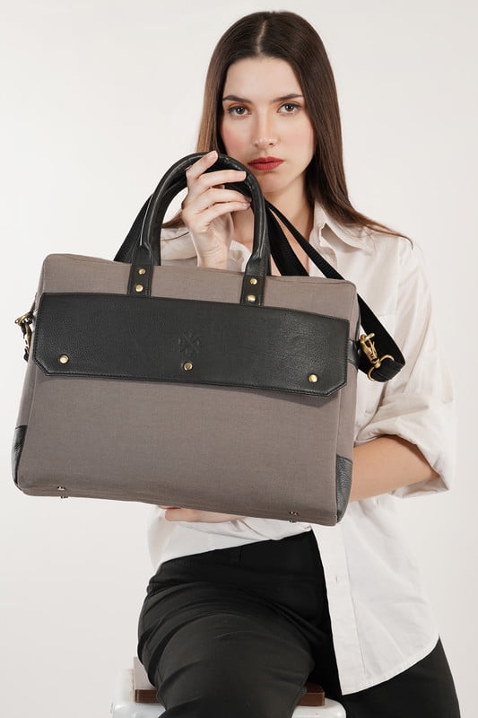 Canvas Laptop Bag Stylish Briefcase with Adjustable Shoulder Strap Multiple Compartment for 13 to 16 Inch
