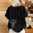 thumbnail image 5 of Xuyuer Women's Casual Linen Round Neck Printed Short Sleeve Button Blouse, Breathable Summer Top for Vacation Wear, Market Days and Relaxed Boho Style, 5 of 5
