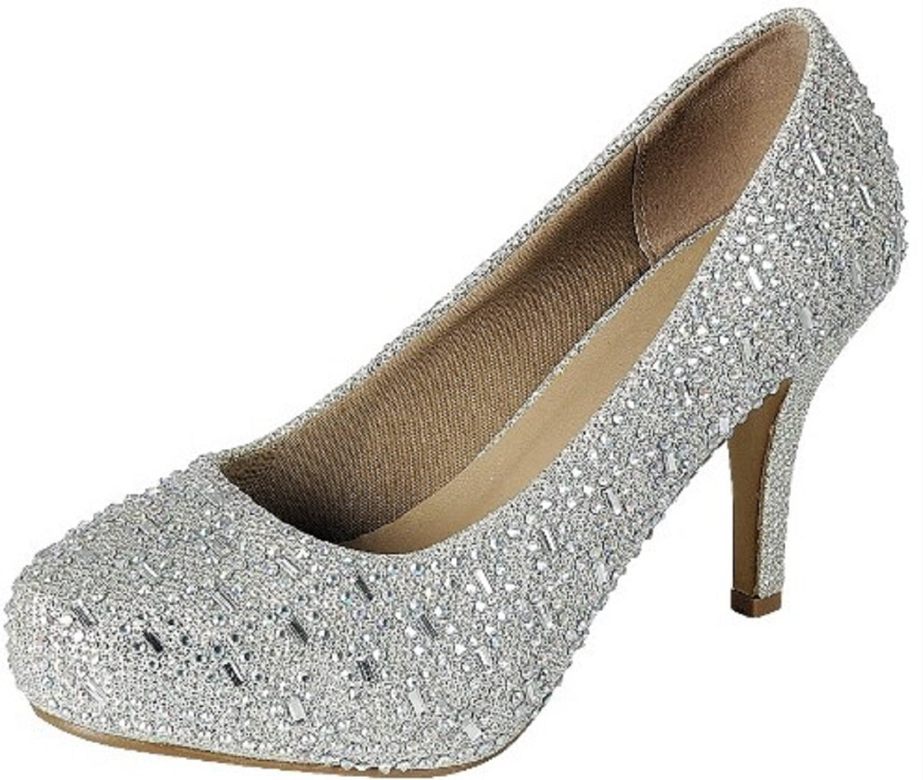 silver prom heels with rhinestones