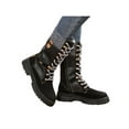 thumbnail image 3 of Fangasis Womens Riding Boot Woolen Yarn Mid-Calf Boots Lace Up Winter Shoes Hiking Lug Sole Black 7, 3 of 9