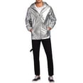 thumbnail image 2 of INSPIRE CHIC Metallic Jacket for Men's Sparkle Zipper Hooded Windbreaker Silver L, 2 of 5