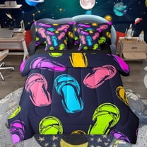 jejeloiu Colorful Graffiti Slipper 7pcs Bedding Comforter Set,Modern Watercolor Aesthetic Queen Bedding Sets,Cartoon Funny Pattern Queen Sheet Sets For Boys Girls,Microfiber Bedroom Decor Reversible