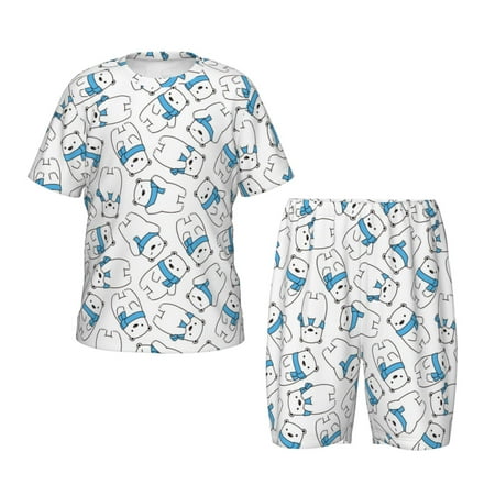 Luyuia Scarf Bear Print Girls  2-Piece Tie-Dye Pajama Set  Cute Summer Loungewear with Shirt and Tank Shorts Nightwear-Medium