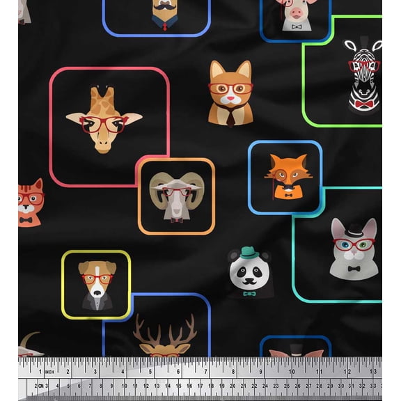 Soimoi Black Velvet Fabric Animals Face Decor Fabric Printed Yard 60 Inch Wide