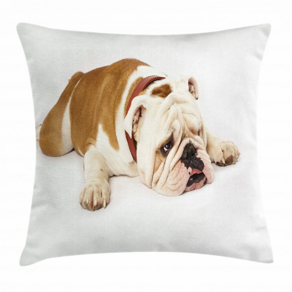 English Bulldog Throw Pillow Cushion Cover, Sad and Tired Bulldog