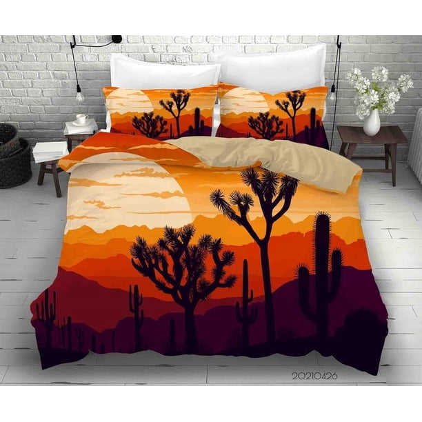 3D Cactus Desierto Puesta de Sol Cielo Funda de edredón Juego de ropa de cama Funda de edredón Fundas de almohada
