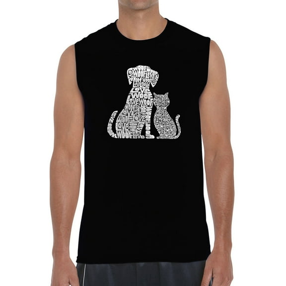 Men's Word Art Sleeveless T-shirt - Dogs and Cats
