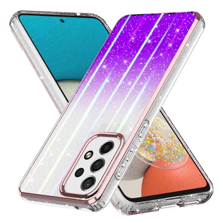Samsung Galaxy A53 5G Case, Rosebono Bling Glitter Sparkle Laser Purple Ultra Transparent Skin Cover Shockproof Case for Samsung Galaxy A53 5G