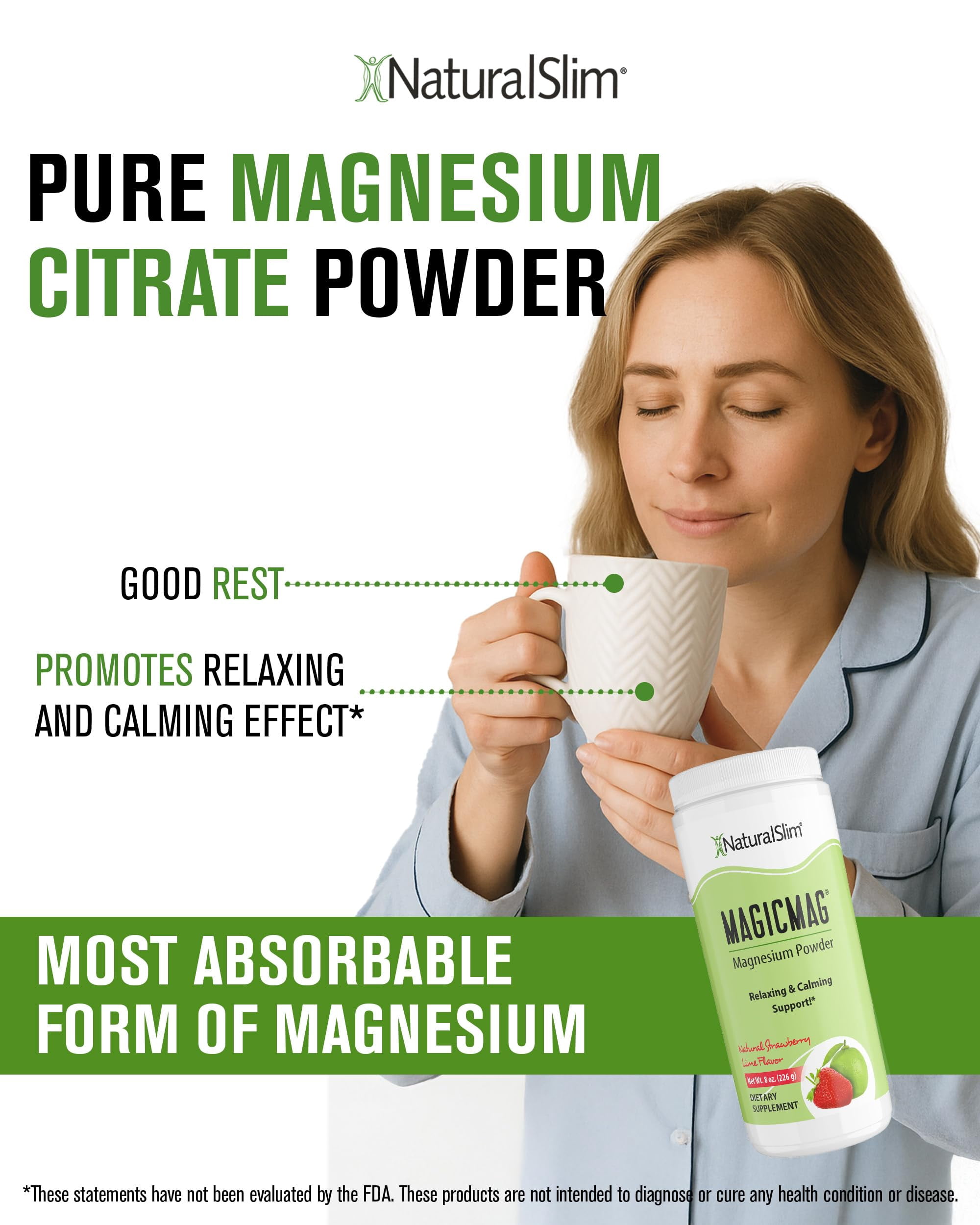 NaturalSlim MagicMag® Magnesium Citrate Powder - Anti Stress Drink Mix - 8oz