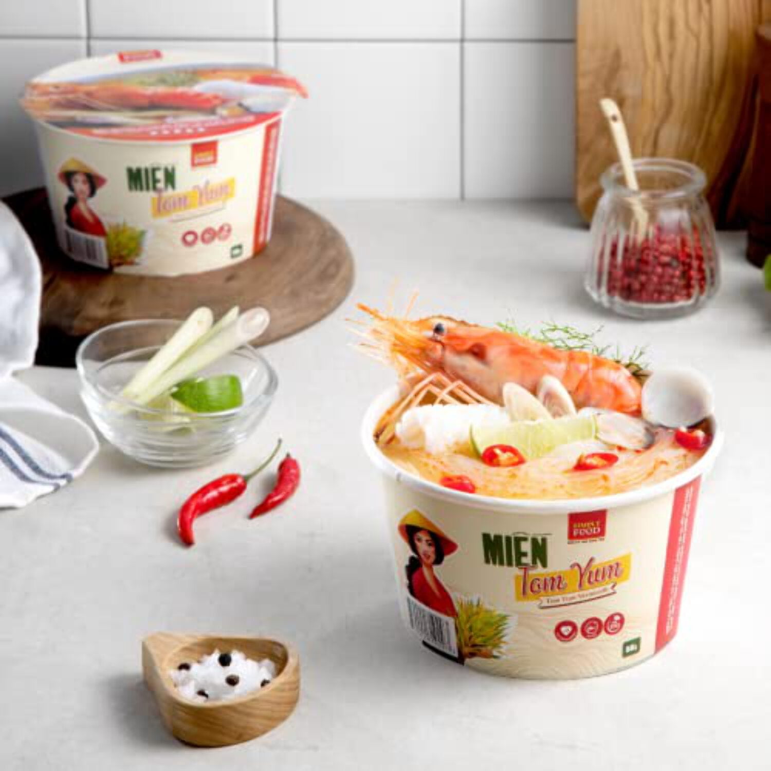 Instant Tom Yum Glass Noodle (9 Bowls/Box): $1.99 per Bowl (55g), Fork Included by Simply Food