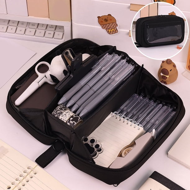 Large Capacity Pencil Case Organizer | Multifunctional Cloth Pen Holder | Zippered Bag for Office & Travel | Stationery Storage Box | 21x12x7cm | Coffee Purple Green Black | 1 Pc