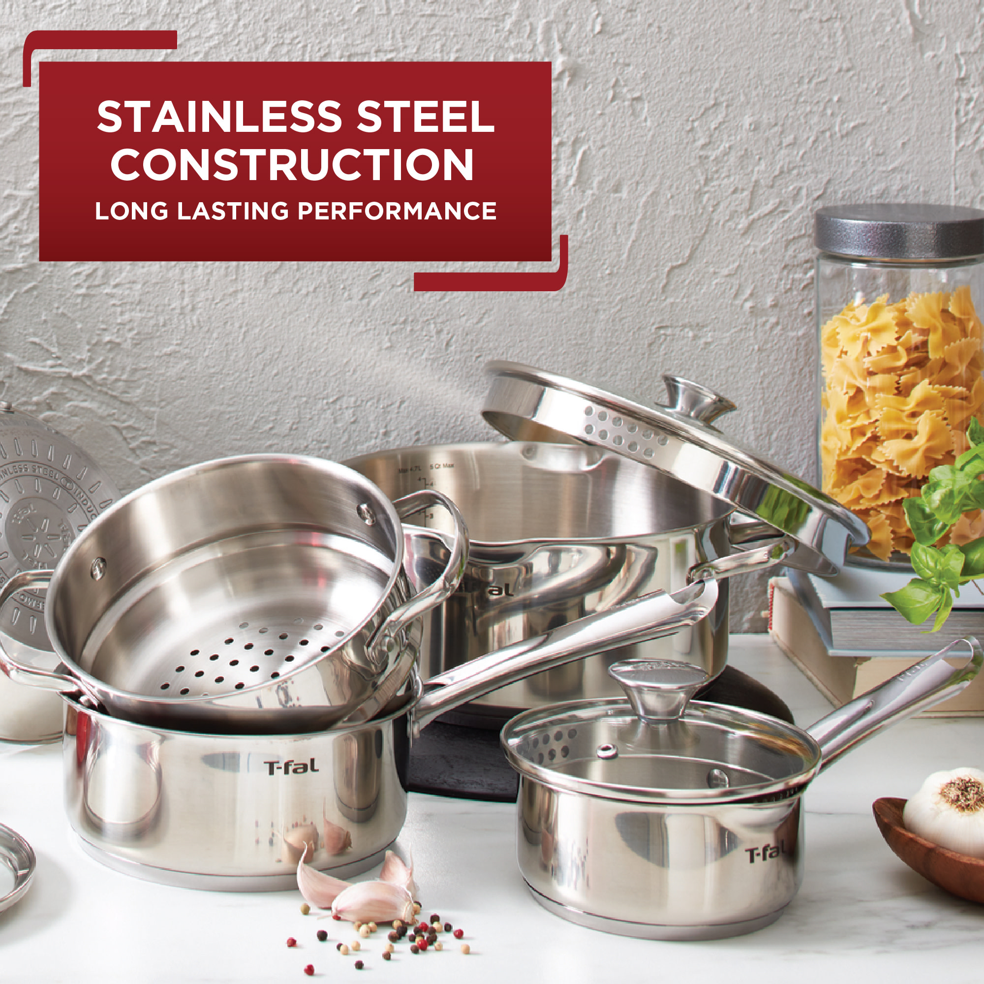 T-fal Cook & Strain 14-Piece Stainless Steel Cookware Set photo 3