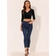thumbnail image 3 of Allegra K Blusa de terciopelo con cuello en V y manga 3/4 para mujer Negro L, 3 of 5