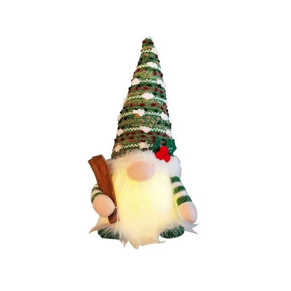 AmaMary Christmas Gnome Plush with LED Lighted Beard, Red and Green Hat Santa Gnome Handmade Swedish Santa Plush Elf Doll Decoration